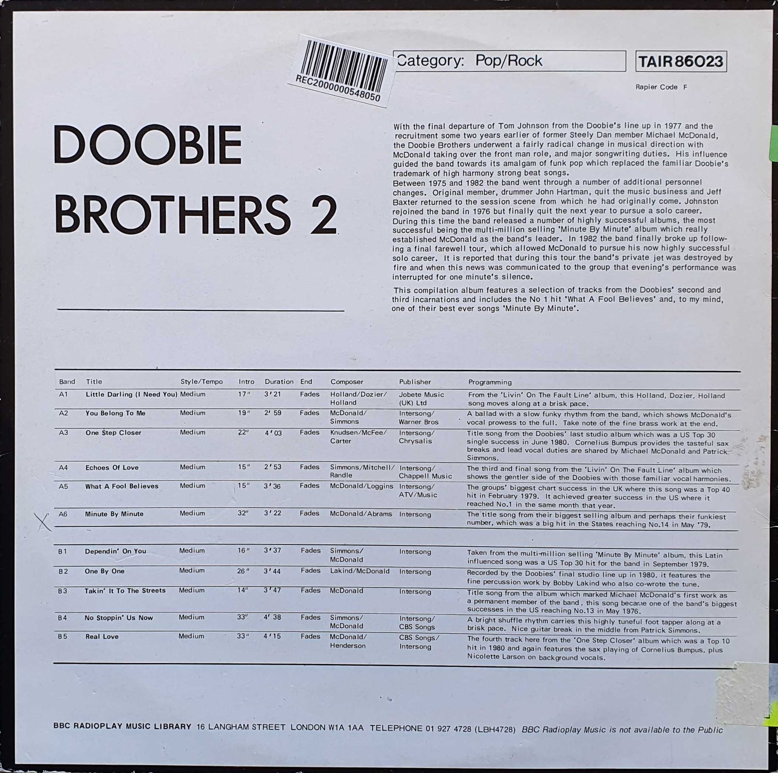 Back cover of TAIR 86022